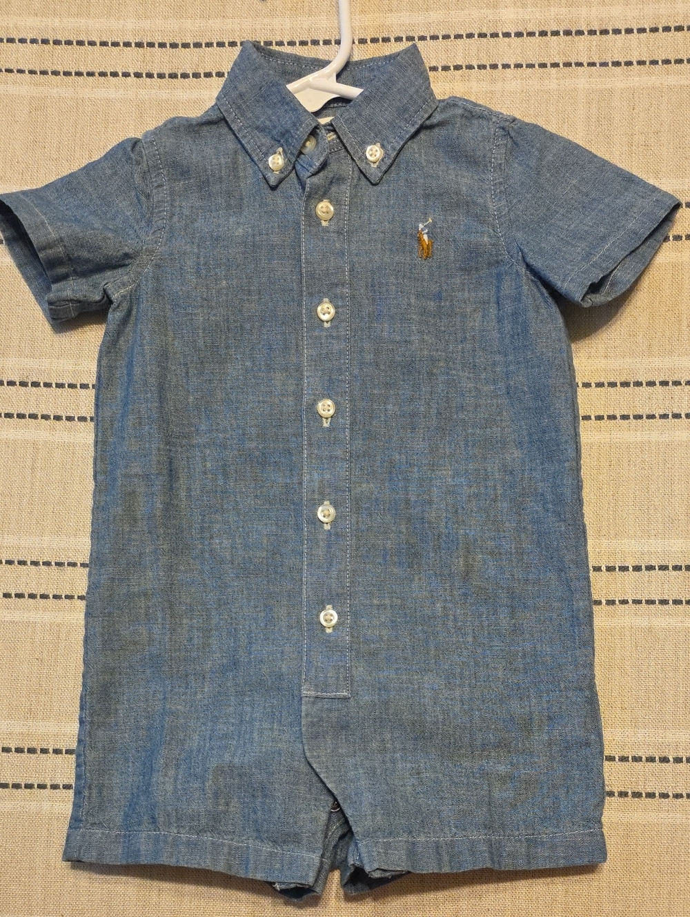 Ralph Lauren Blue Short-Sleeve Chambray Romper for Kids